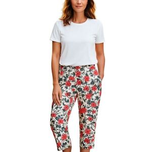 d&co. active Gray and Red Floral Capris with Light Fabric